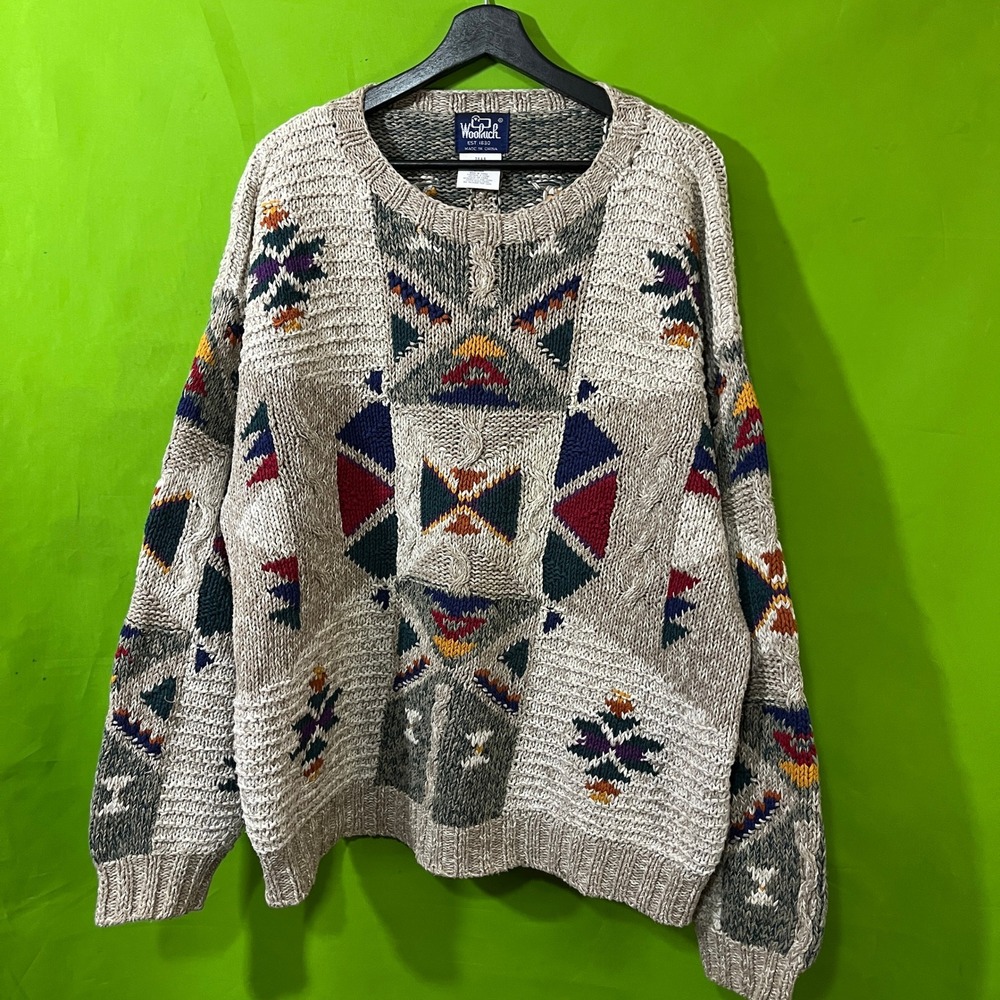 Woolrich Vintage Southwestern Geometric Linen Cotton Knit Sweater Mens XL 7648